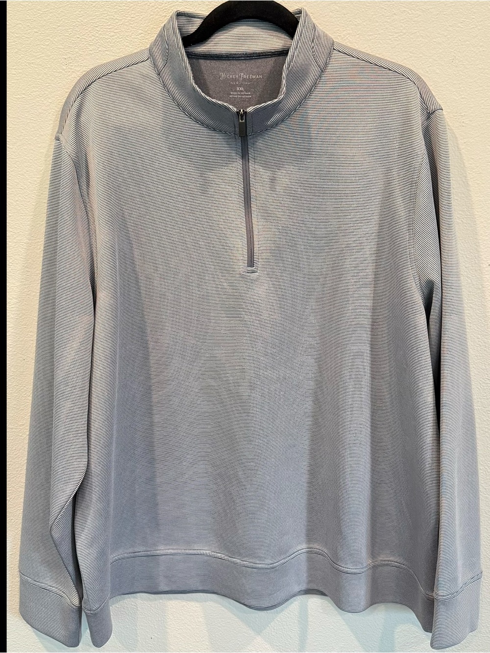 Hickey Freeman Golf Mens 2XL Gray Striped 1/4 Zip Pullover Long Sleeve Casual